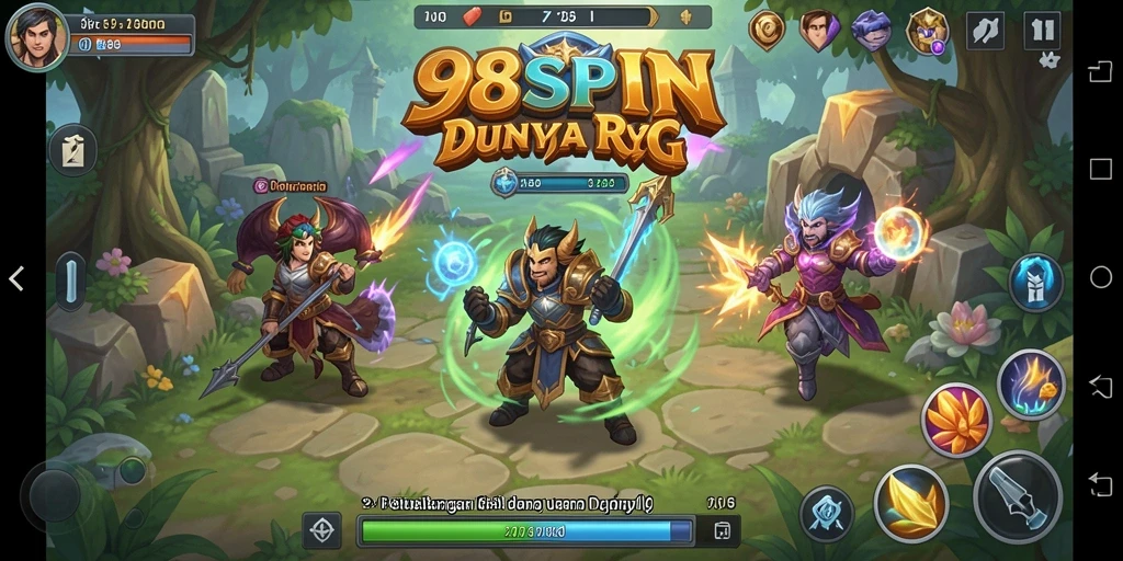 Screenshot gameplay 98SPIN yang menampilkan pertempuran seru di dunia RPG.