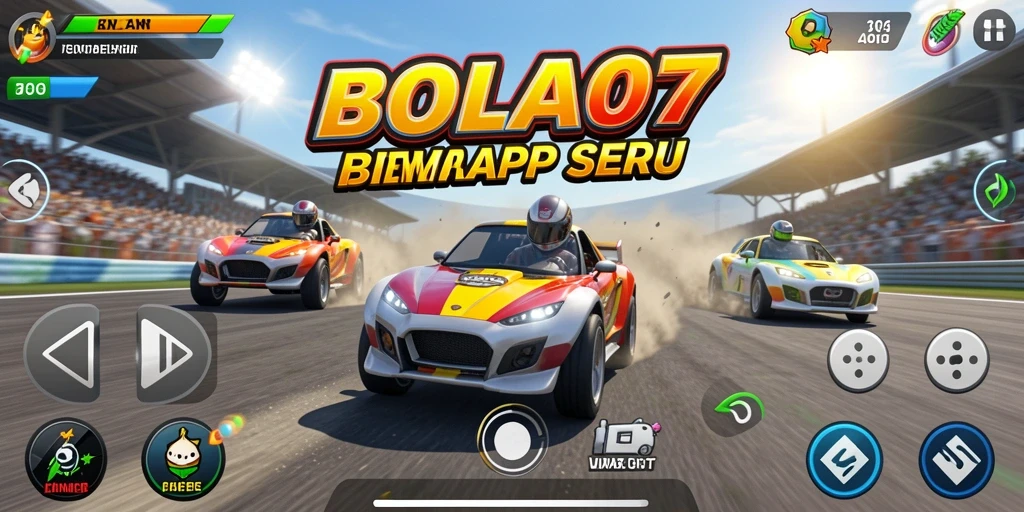 Screenshot gameplay BOLA07 menampilkan aksi balapan yang mendebarkan.