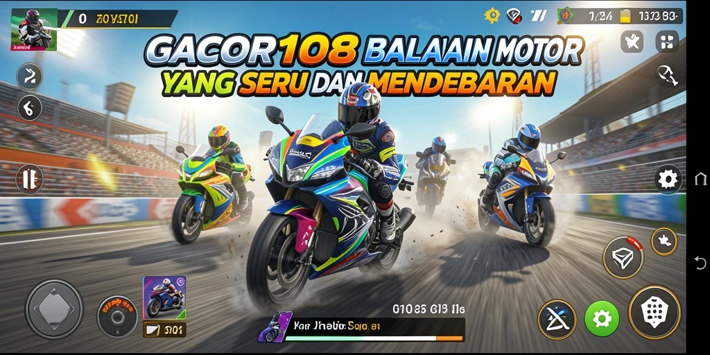 Screenshot GACOR108 menampilkan aksi balap motor yang seru dan dinamis.