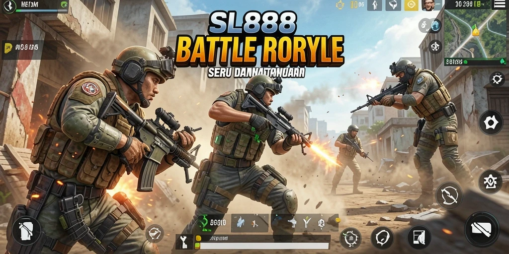 Tampilan gameplay aksi mendebarkan di SL888 Battle Royale.